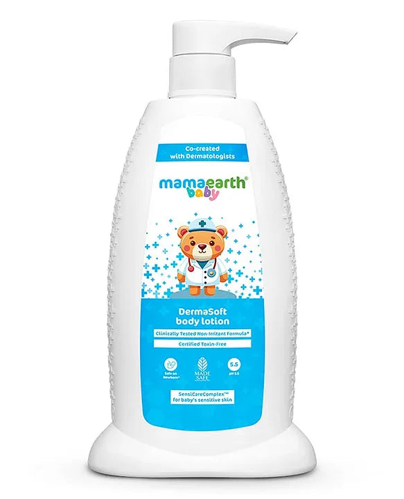 Mamaearth Baby DermaSoft Body Lotion with SensiCareComplex for Baby's Sensitive Skin Co-created with Dermatologists | Safe and Non-irritant formula | Fragrance Free - 250 ml