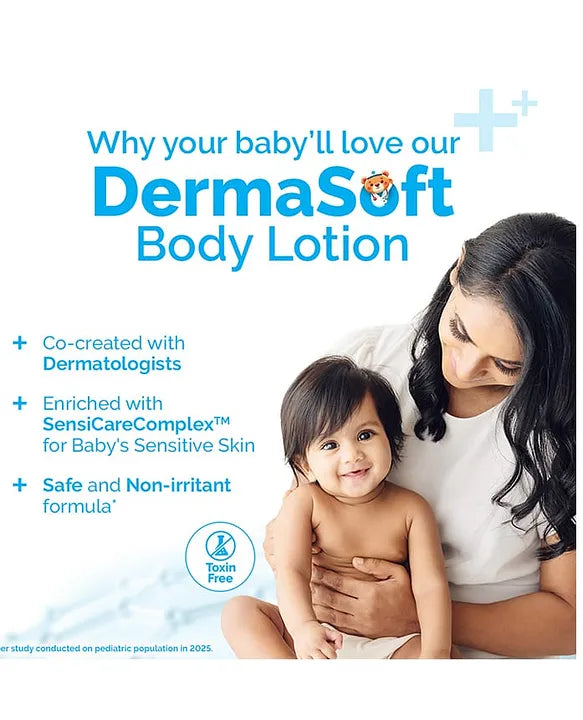 Mamaearth Baby DermaSoft Body Lotion with SensiCareComplex for Baby's Sensitive Skin Co-created with Dermatologists | Safe and Non-irritant formula | Fragrance Free - 250 ml
