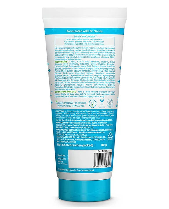 Mamaearth Baby DermaSoft Face Cream with SensiCareComplex for Baby's Sensitive Skin - 80 g