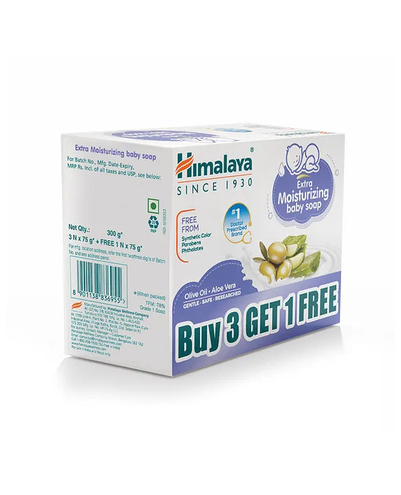 Himalaya Babycare Himalaya Extra Moisturising Baby Soap 4x75 gm (Buy 3 Get 1 Free)