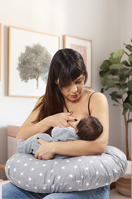 Grey Star-Baby Feeding Pillow | Nursing Pillow | Breastfeeding Pillow