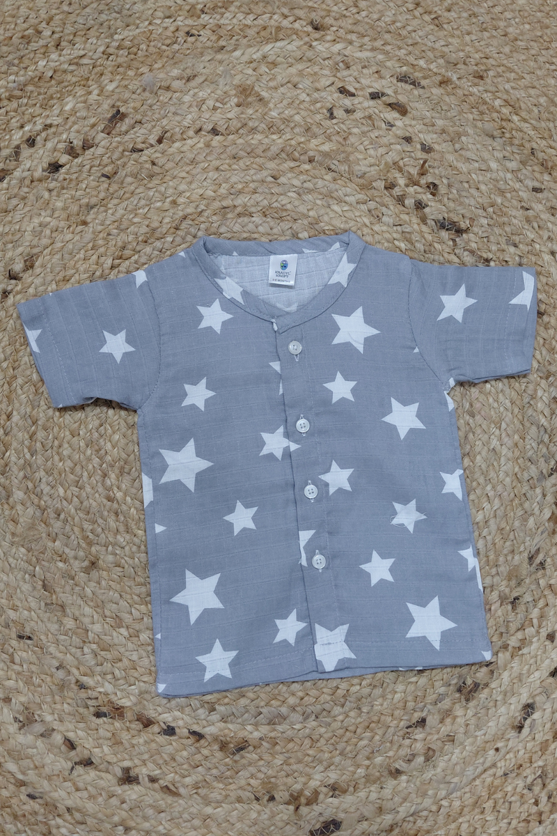 1 Pc Short Sleeve 120 GSM Checkered Unisex Muslin Jhabla Vest - Born Star Grey