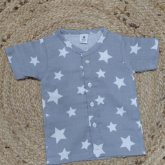 1 Pc Short Sleeve 120 GSM Checkered Unisex Muslin Jhabla Vest - Born Star Grey