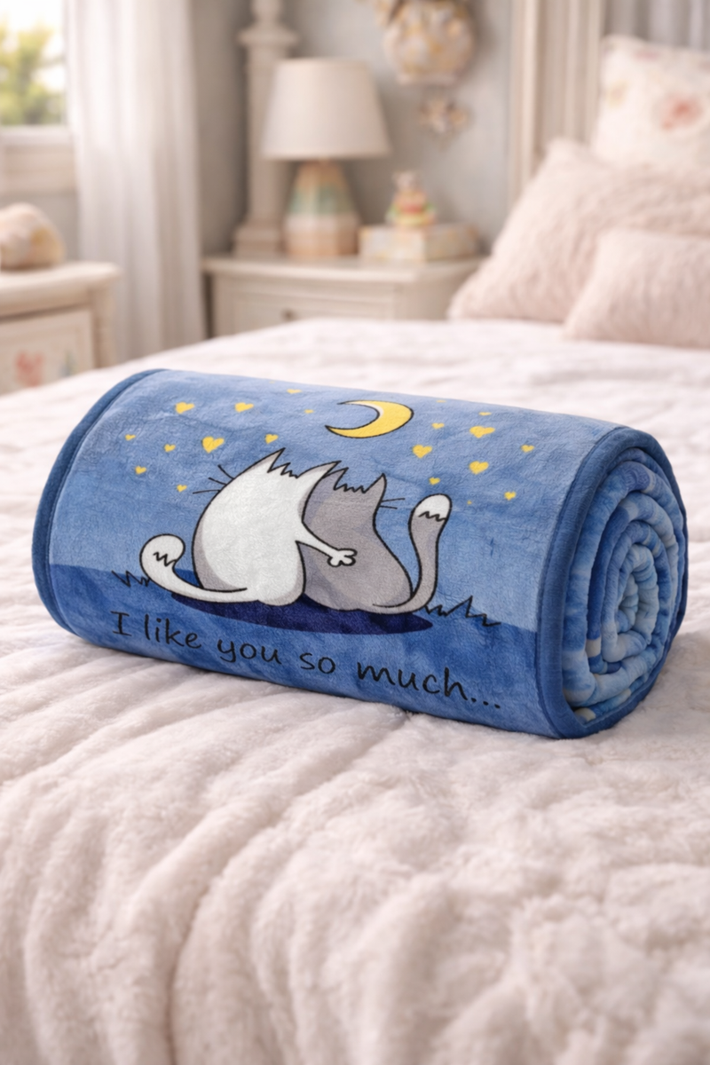 Lightweight Soft Plush Velvet Fleece 2 way Printed Blanket for 1 -7 Year Olds - 2 Cats
