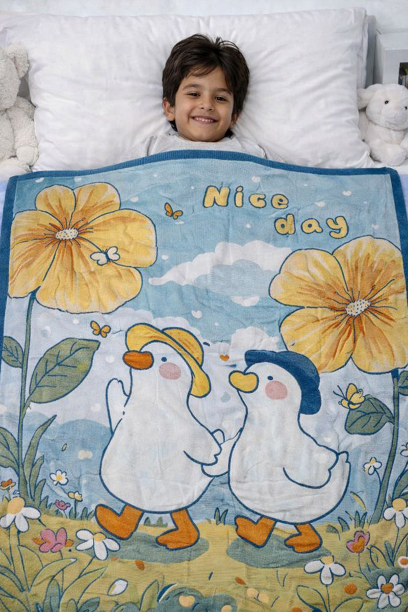 Lightweight Soft Plush Velvet Fleece 2 way Printed Blanket for 1 -7 Year Olds - 2 Chickens