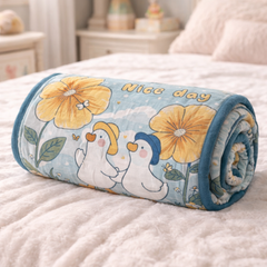 Lightweight Soft Plush Velvet Fleece 2 way Printed Blanket for 1 -7 Year Olds - 2 Chickens