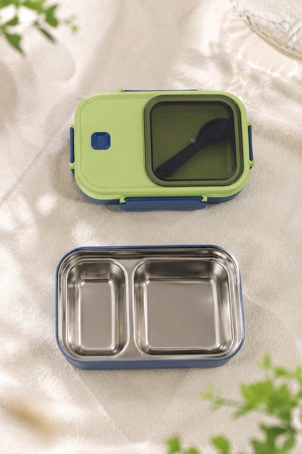 2 Compartment Stainless Steel Lunch Box | Leak Proof Easy Lock | BPA Free Food Grade Tiffin Box