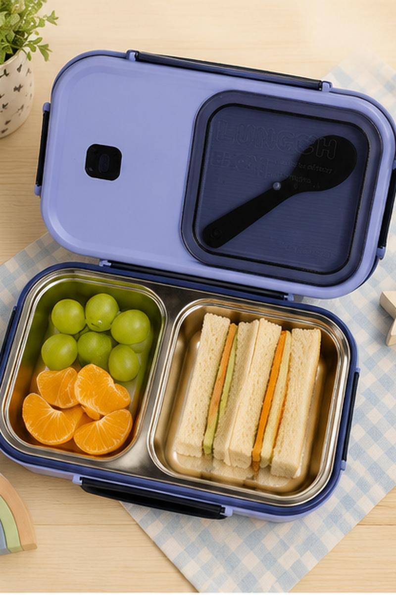 2 Compartment Stainless Steel Lunch Box | Leak Proof Easy Lock | BPA Free Food Grade Tiffin Box