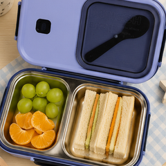 2 Compartment Stainless Steel Lunch Box | Leak Proof Easy Lock | BPA Free Food Grade Tiffin Box