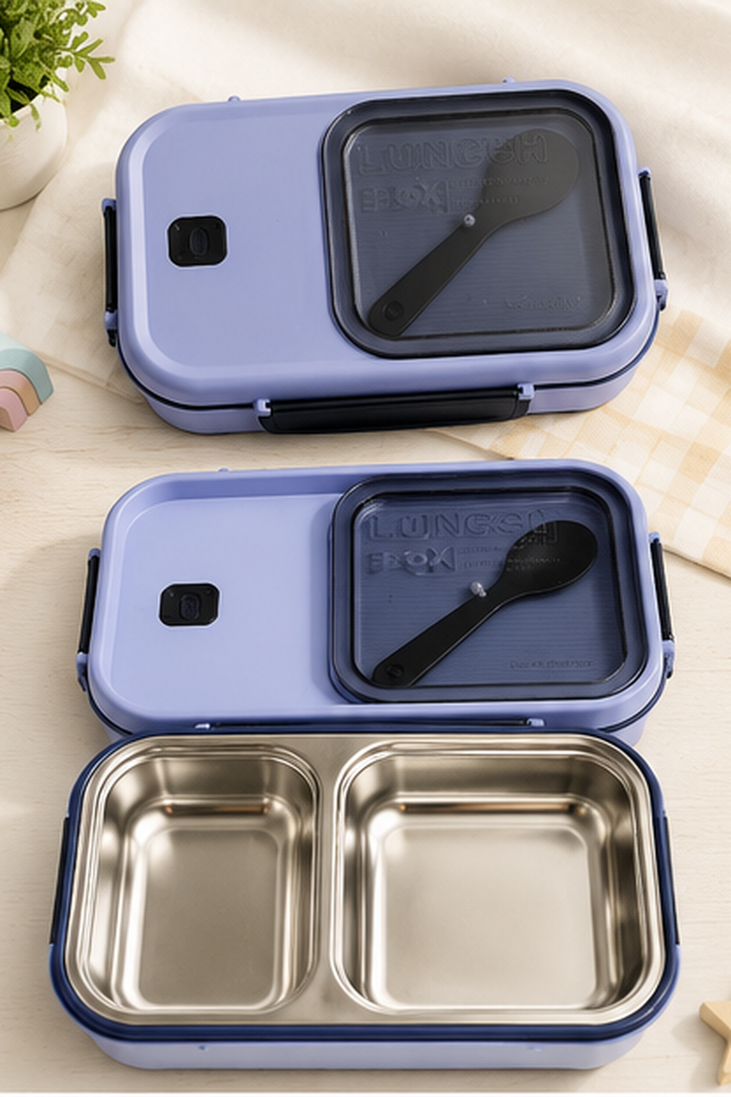 2 Compartment Stainless Steel Lunch Box | Leak Proof Easy Lock | BPA Free Food Grade Tiffin Box