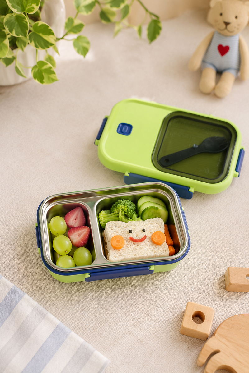 2 Compartment Stainless Steel Lunch Box | Leak Proof Easy Lock | BPA Free Food Grade Tiffin Box