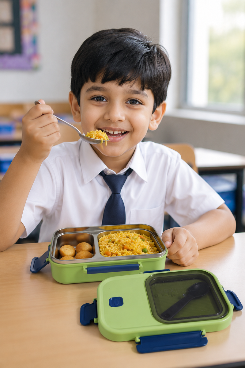 2 Compartment Stainless Steel Lunch Box | Leak Proof Easy Lock | BPA Free Food Grade Tiffin Box