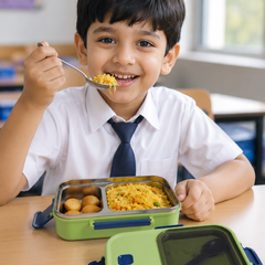 2 Compartment Stainless Steel Lunch Box | Leak Proof Easy Lock | BPA Free Food Grade Tiffin Box