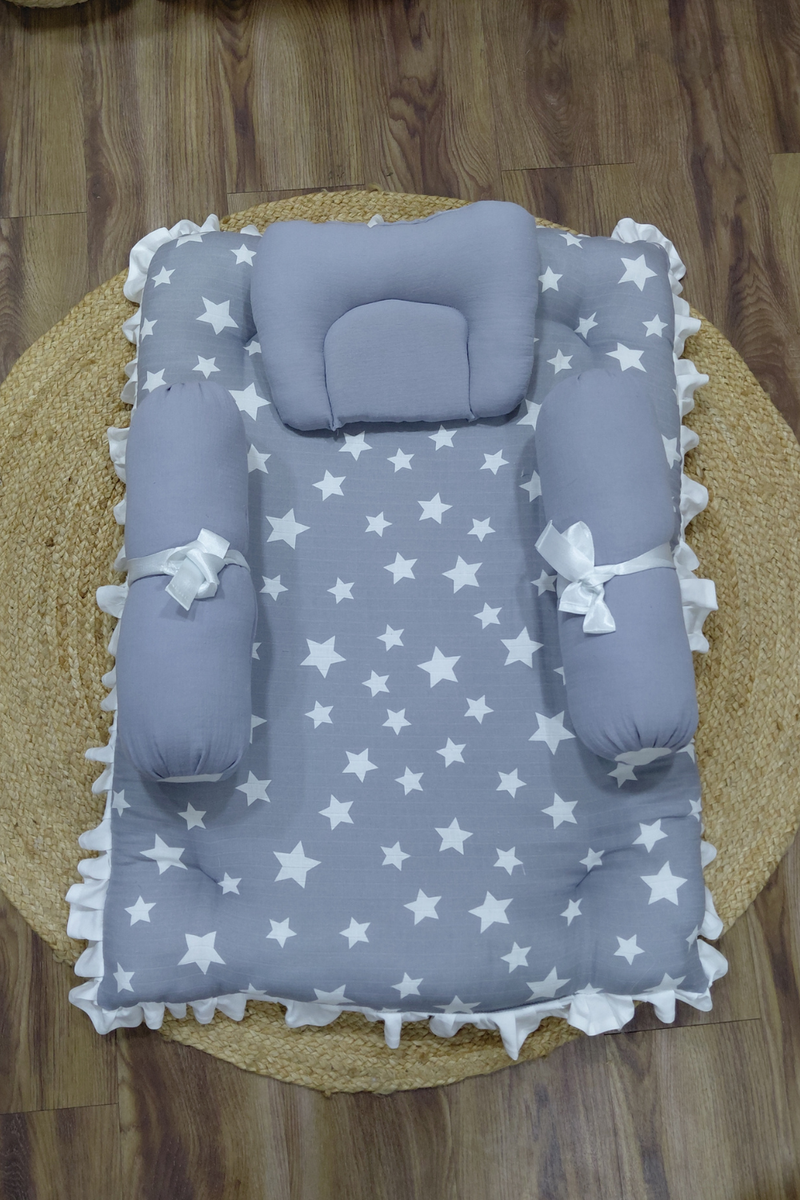 4 Pcs Muslin Bedding Set for 0 to 6 Months - Born Star Grey