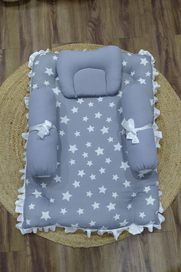 4 Pcs Muslin Bedding Set for 0 to 6 Months - Born Star Grey