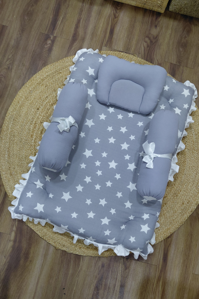 4 Pcs Muslin Bedding Set for 0 to 6 Months - Born Star Grey