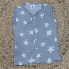1 Pc Sleeveless 120 GSM Checkered Muslin Jhabla Vest - Born Star Grey