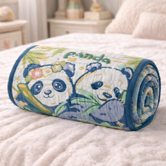 Lightweight Soft Plush Velvet Fleece 2 way Printed Blanket for 1 -7 Year Olds - 2 Pandas