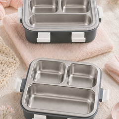 3 Compartment Stainless Steel Lunch Box with spoon | Leak Proof Easy Lock | BPA Free Food Grade Tiffin Box