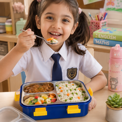 3 Compartment Stainless Steel Lunch Box with spoon | Leak Proof Easy Lock | BPA Free Food Grade Tiffin Box