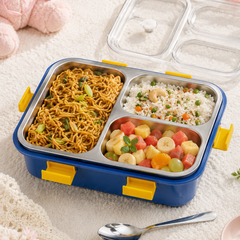 3 Compartment Stainless Steel Lunch Box with spoon | Leak Proof Easy Lock | BPA Free Food Grade Tiffin Box