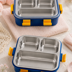 3 Compartment Stainless Steel Lunch Box with spoon | Leak Proof Easy Lock | BPA Free Food Grade Tiffin Box