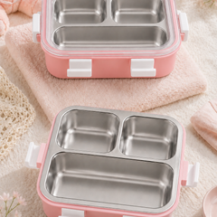 3 Compartment Stainless Steel Lunch Box with spoon | Leak Proof Easy Lock | BPA Free Food Grade Tiffin Box