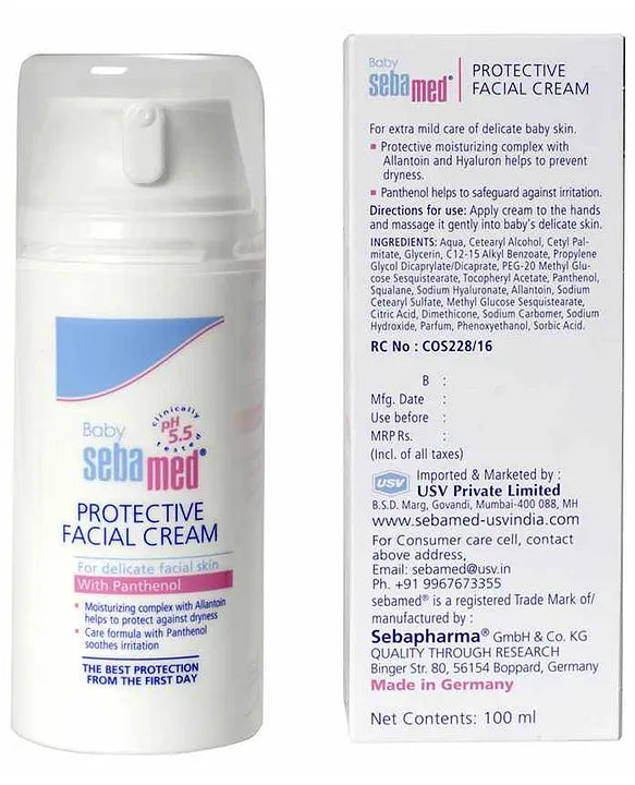 Sebamed Baby  Protective Facial Cream|pH 5.5|Baby Face Cream|Vitamin E for Soft Skin|Ideal for salivary rashes|100ml