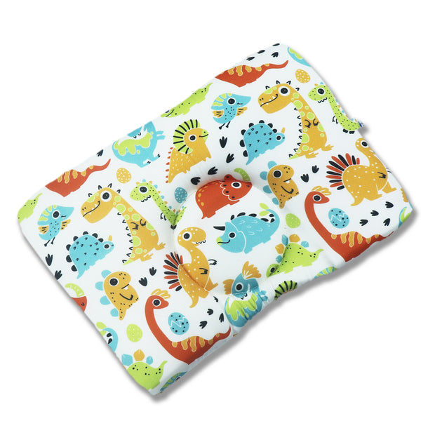 Kradyl Kroft Baby Head Shaping Pillow with 100% Cotton Removable Cover | Applr Biogen Foam Construct | New Born Pillow for Flat Head Prevention - Cute Dinos
