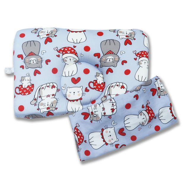 Kradyl Kroft Baby Head Shaping Pillow with 100% Cotton Removable Cover | New Born Pillow for Flat Head Prevention - Happy Cats