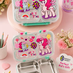 3 Compartment 750 ML Stainless Steel Lunch Box for School, 3 Compartment Leak Proof Bento Tiffin Box with Handle, SUS304 Steel Lunch Box Unicorn