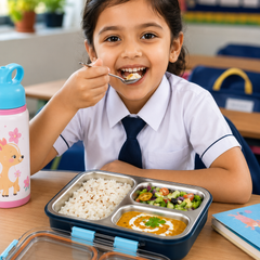 3 Compartment Stainless Steel Lunch Box with spoon | Leak Proof Easy Lock | BPA Free Food Grade Tiffin Box