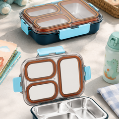 3 Compartment Stainless Steel Lunch Box with spoon | Leak Proof Easy Lock | BPA Free Food Grade Tiffin Box