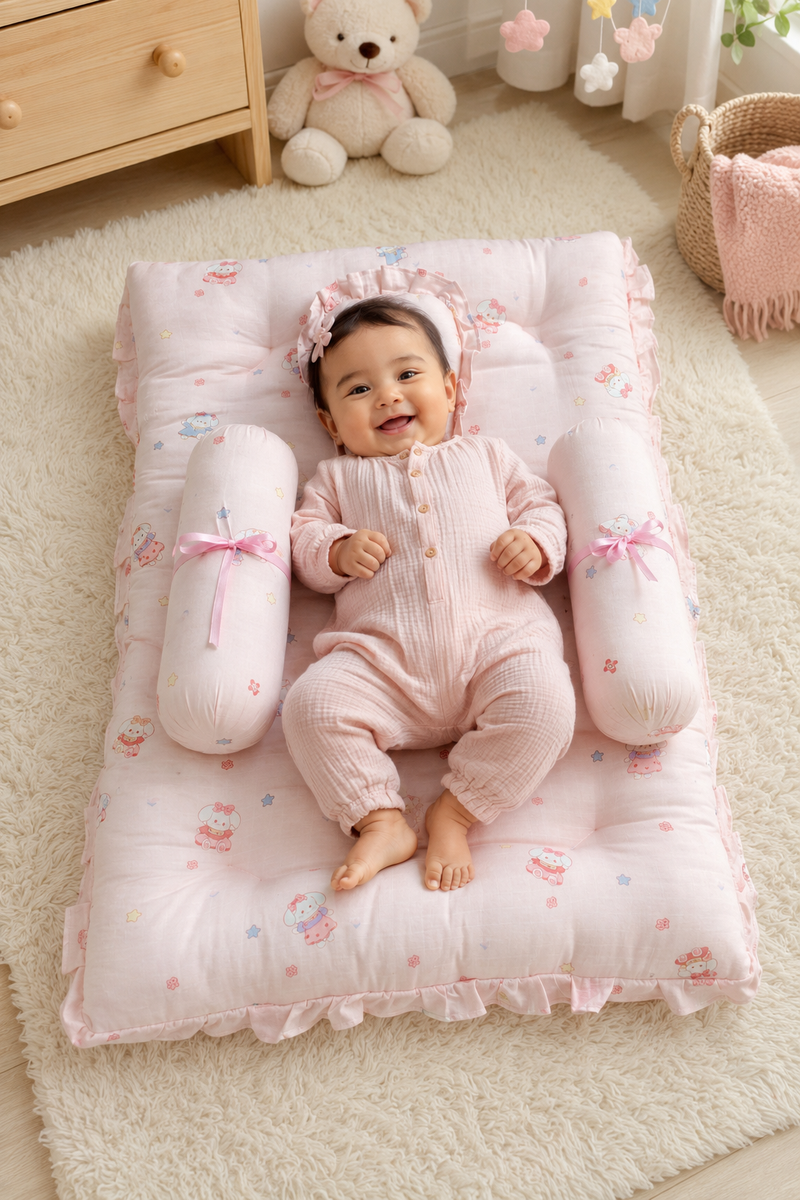4 Pcs Muslin Bedding Set for 0 to 6 Months - Frill Puppy