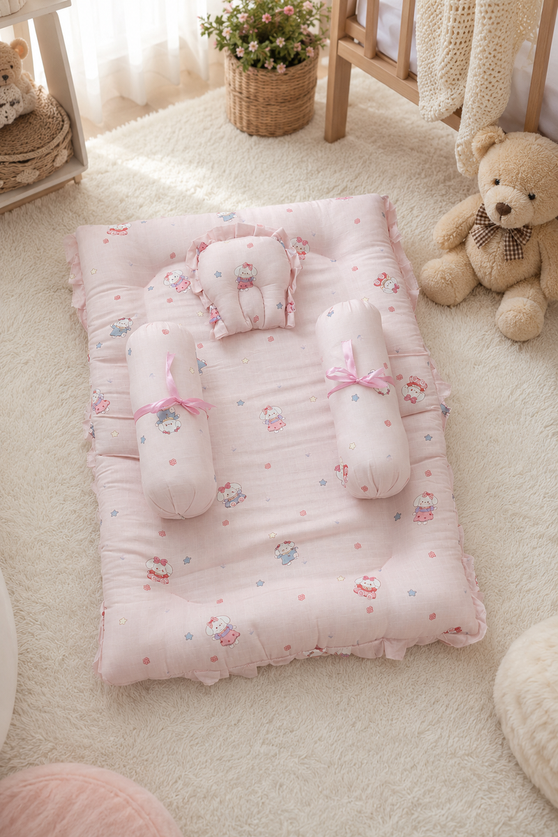 4 Pcs Muslin Bedding Set for 0 to 6 Months - Frill Puppy