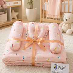 4 Pcs Muslin Bedding Set for 0 to 6 Months - Peach Bear