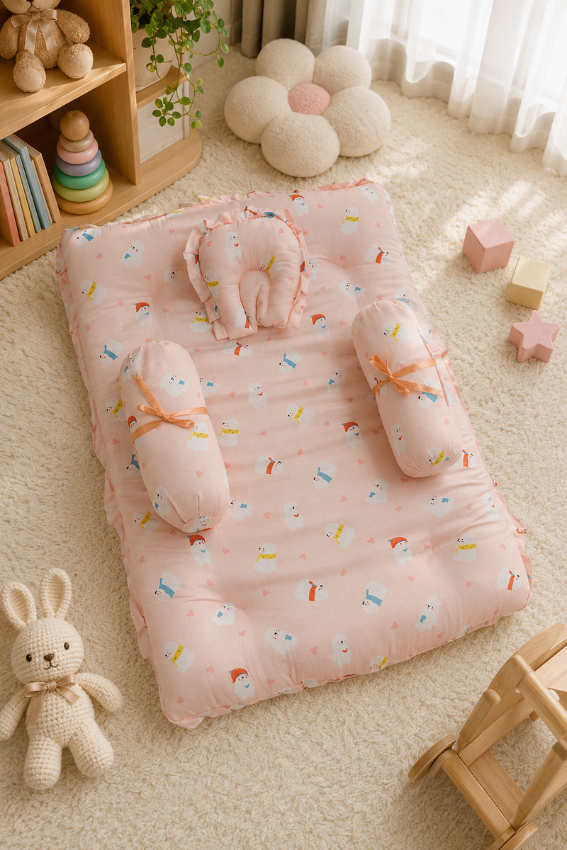 4 Pcs Muslin Bedding Set for 0 to 6 Months - Peach Bear