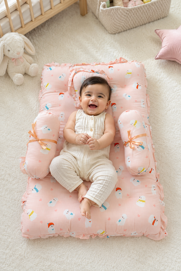 4 Pcs Muslin Bedding Set for 0 to 6 Months - Peach Bear