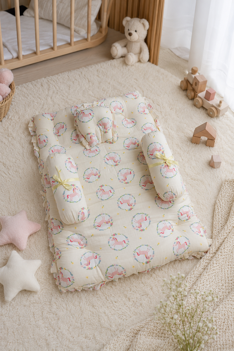 4 Pcs Muslin Bedding Set for 0 to 6 Months - Yellow Horse