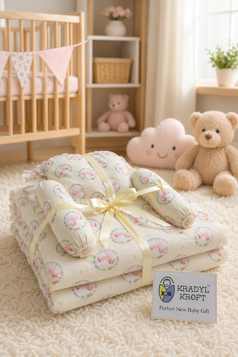 4 Pcs Muslin Bedding Set for 0 to 6 Months - Yellow Horse