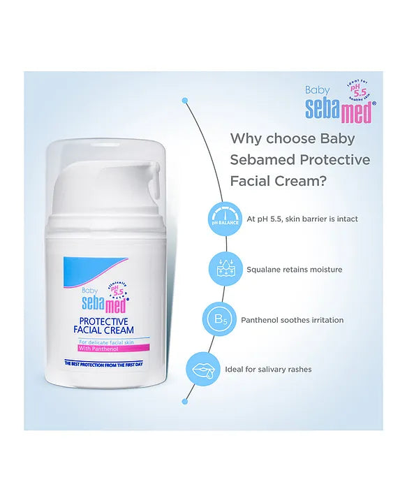 Sebamed Baby  Protective Facial Cream|pH 5.5|Baby Face Cream|Vitamin E for Soft Skin|Ideal for salivary rashes|50ml