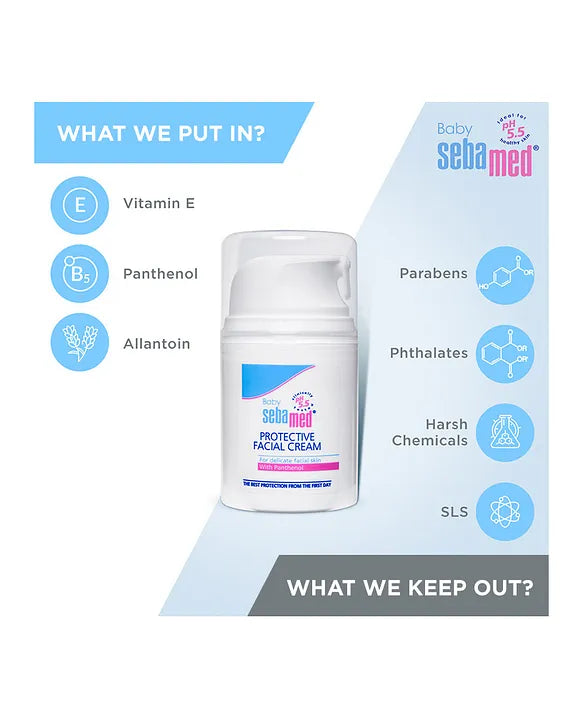 Sebamed Baby  Protective Facial Cream|pH 5.5|Baby Face Cream|Vitamin E for Soft Skin|Ideal for salivary rashes|50ml