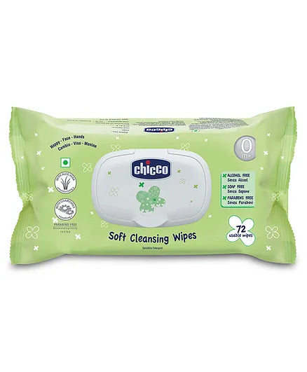 Chicco Baby Moments Soft Cleansing Wipes With Flap Cover - 72 Wipes (Pack of 3)