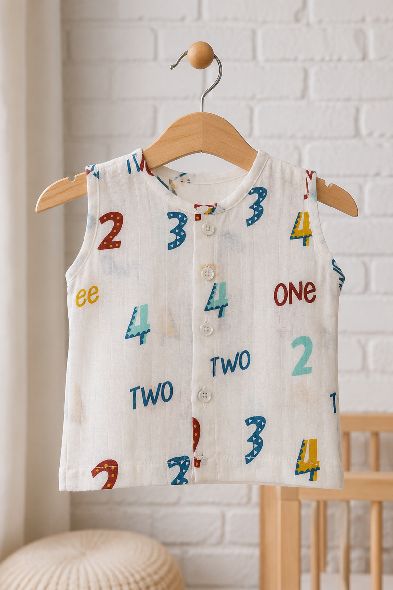 1 Pc Sleeveless 90 GSM Checkered Muslin Jhabla Vest - Numero