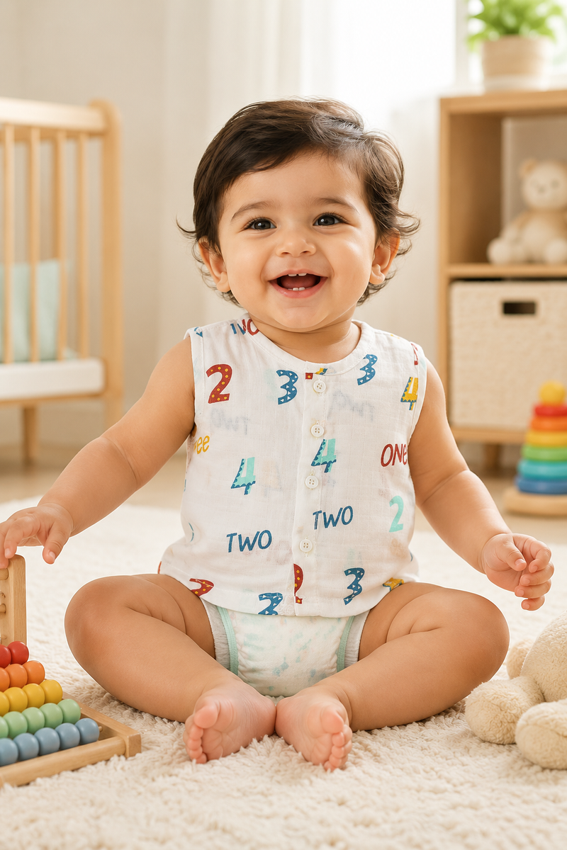 1 Pc Sleeveless 90 GSM Checkered Muslin Jhabla Vest - Numero
