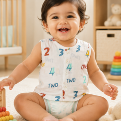 1 Pc Sleeveless 90 GSM Checkered Muslin Jhabla Vest - Numero