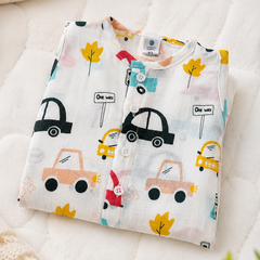 1 Pc Sleeveless 90 GSM Checkered Muslin Jhabla Vest - Cars