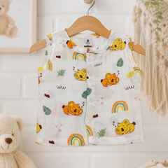 1 Pc Sleeveless 90 GSM Checkered Muslin Jhabla Vest - Orange Koala