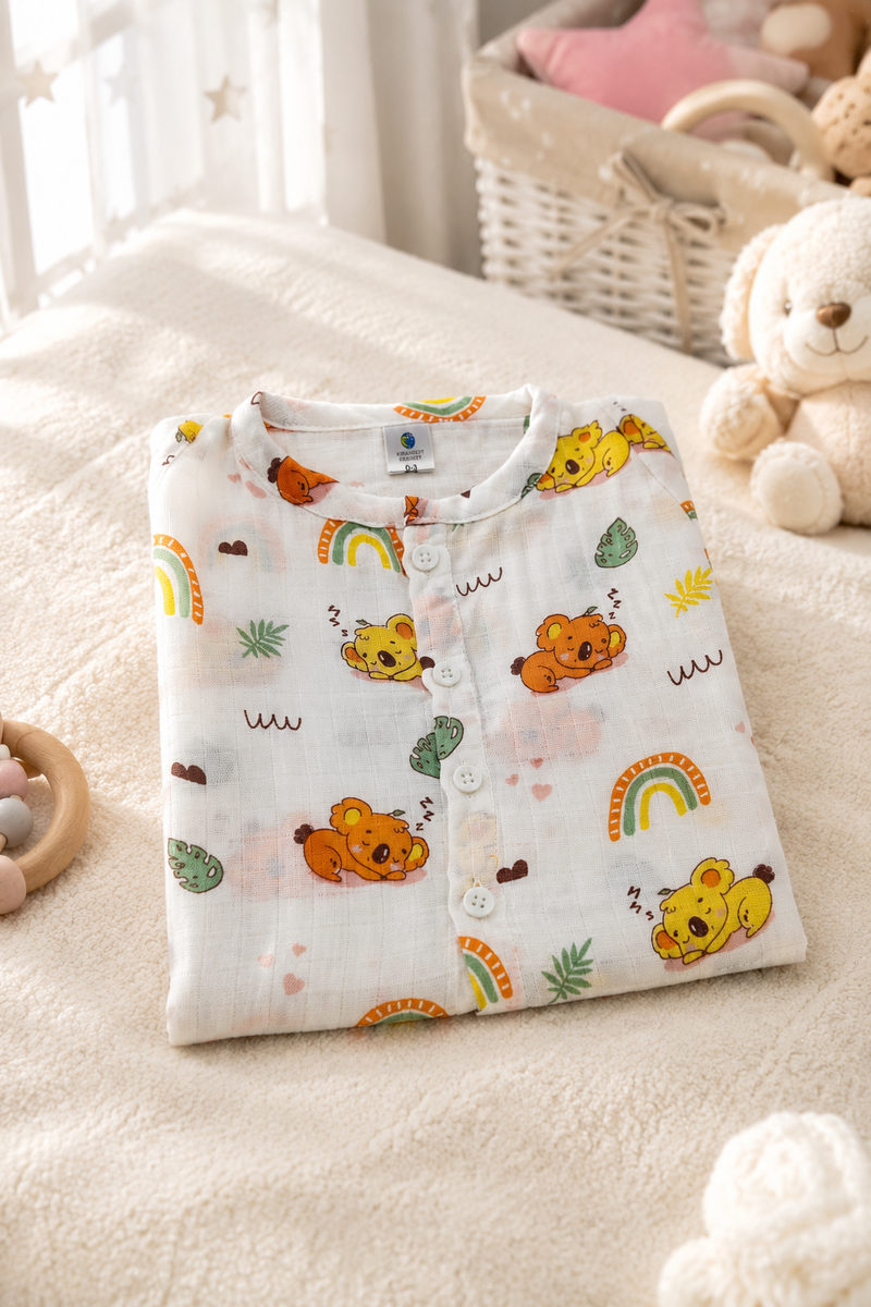 1 Pc Sleeveless 90 GSM Checkered Muslin Jhabla Vest - Orange Koala