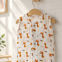 1 Pc Sleeveless 90 GSM Checkered Muslin Jhabla Vest - Giraffe